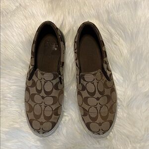 Coach Brown Signature Allegra Slip-On Sneakers Size 8.5 B